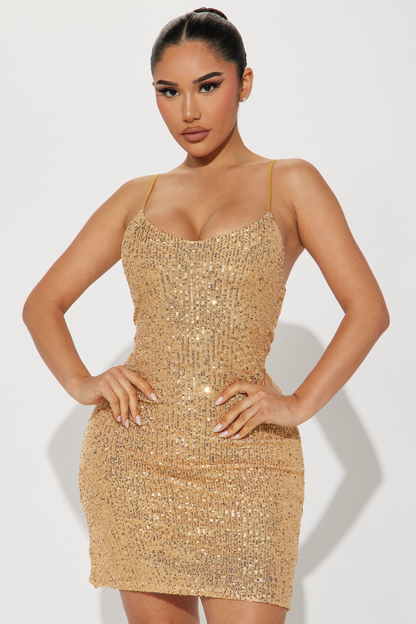 gold sequin mini dress